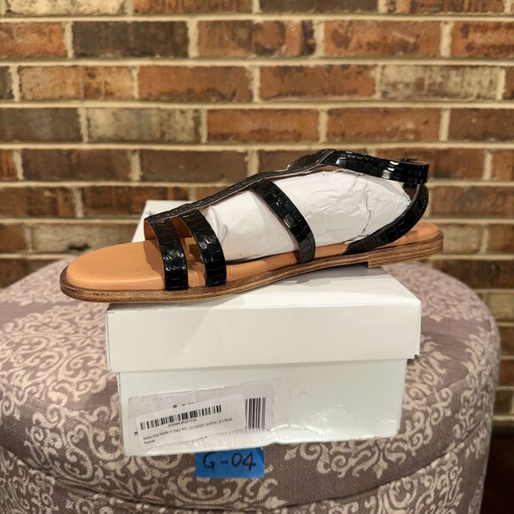 Bella Vita Women's Flat Strappy Sandal Black Croco Italian Leather Size 8.5 Wide - Picture 8 of 8